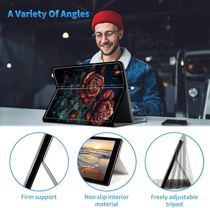 for All-New Kindle Fire HD 10 &amp 10 Plus Tablet (13th/11th Gen 2023/2021 Release) 10.1 + Screen Clean Pad Slim PU Leather Multi-Angle Kickstand Cover with Auto Wake/Sleep Horse with US Flag