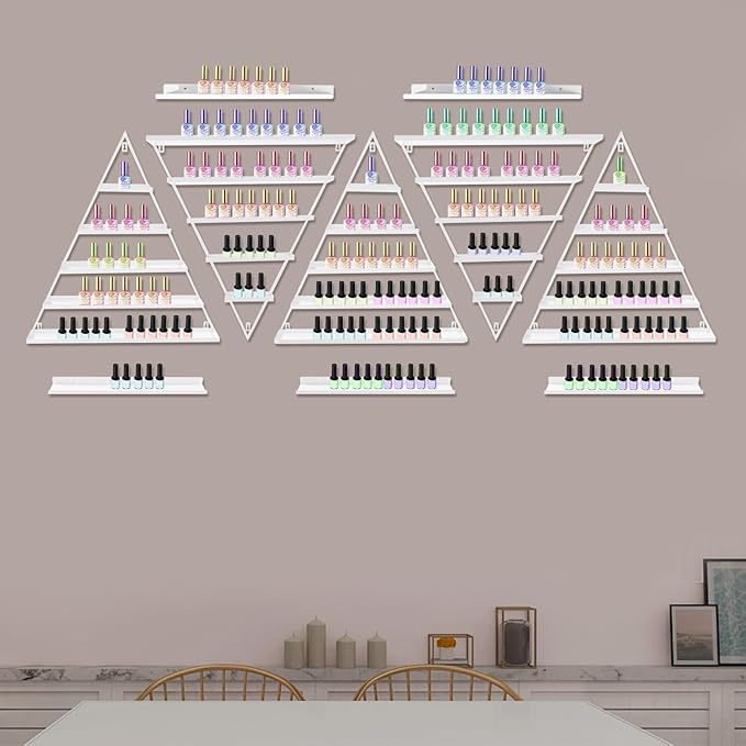 10PCS Triangular Nail Polish Racks, Metal Wall-Mounted Display Rack for Nail Polish Bottles, Lipstick Perfume Wall Shelf Essential Oil Organizer for Home Spa Nail Salon Shop
