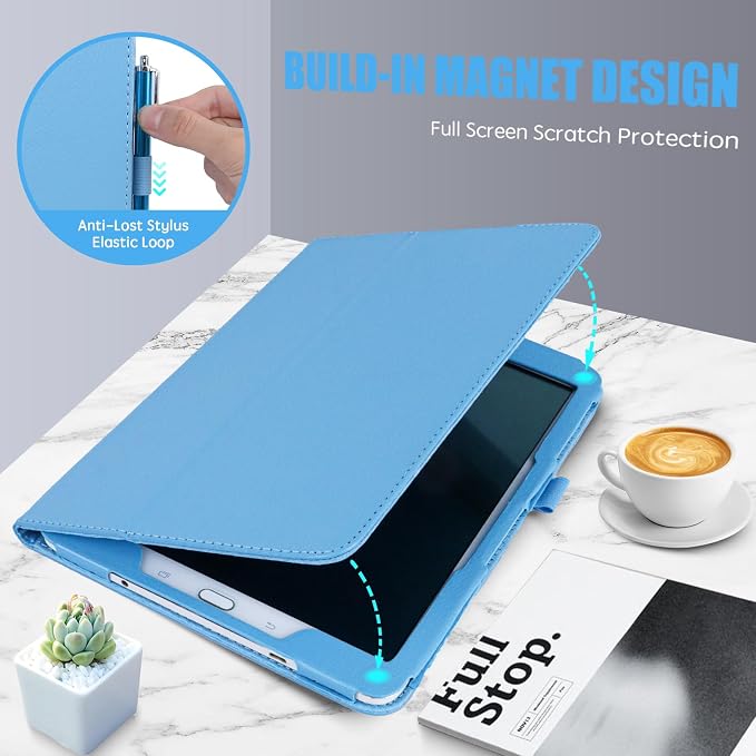 Slim Leather Case for Samsung Galaxy Tab A 8.0 inch 2015 (SM-T350 T357 T355 P350 P355) Multi-Angle Stand Full-Protective Tablet Cover Book Case with Stylus PenScreen Film (Black)
