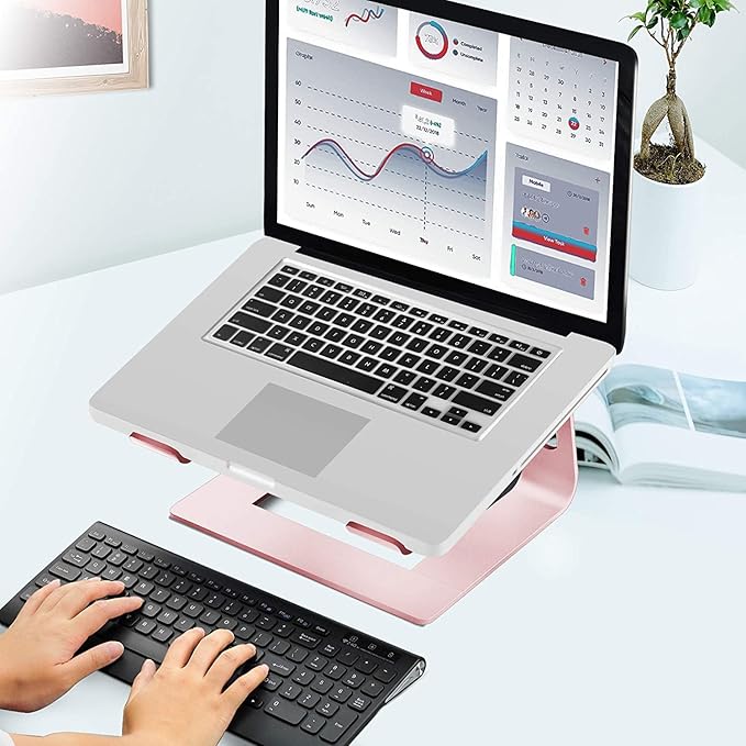 Orionstar Laptop Stand Aluminum Laptop Riser Compatible with Mac MacBook Air Pro 10 to 15.6 Inch Notebook Computer, Ergonomic Elevator Holder (Pink)