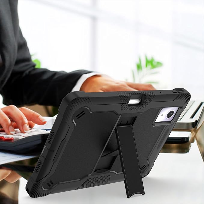 for Lenovo Idea Tab 11 Case 2025/K11 Gen2/Moto Pad 60 Neo 11 Inch 3-in-1 Shockproof Cover w/Pen Holder Soft Silicone &amp Hard PC Horizontal Foldable Stand Screenless Front No Stylus (Black)