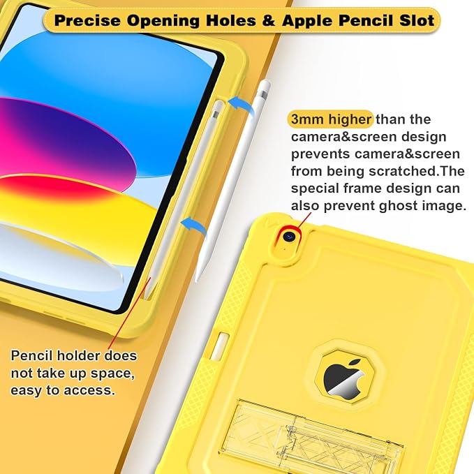 ZoneFoker Case for iPad 11-inch (A16) 2025 / iPad 10th Gen 10.9 inch 2022 Heavy Duty Shockproof Rugged Protective with Pencil Holder 11th / 10th Translucent Cover with Kickstand