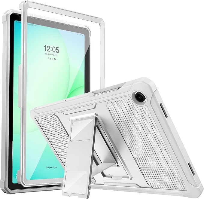 MoKo Shockproof Case Fit Samsung Galaxy Tab A11+ Plus/ A9+ 11 Inch | Full Body Rugged Stand Back Cover with Built-in Screen Protector for Galaxy Tab A11+/ A9+ Tablet Light Gray
