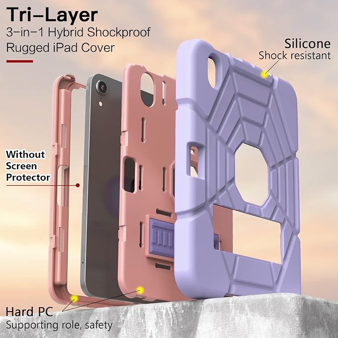 Grifobes Case for iPad mini 7th 2024 (A17 Pro) / Mini 6th Generation 2021 8.3 Heavy Duty Shockproof Cover with Pencil Holder Stand for i Pad Mini 7/6 Gen 8.3 inch Case (Black+Red+Red)