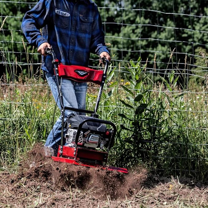 Earthquake Badger Front Tine Tiller, Powerful 160cc 4-Cycle Viper Engine, Two-Position Wheel Assembly, Adjustable Tilling Width Up to 21 Inches, Model: 41080, Red/Black