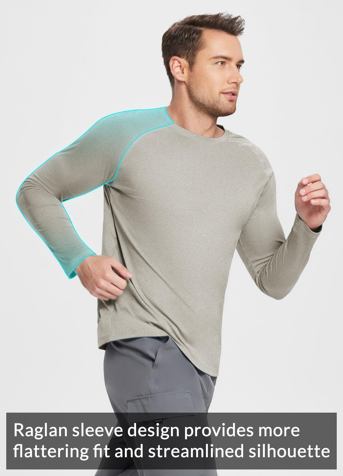 baleaf Men's Long Sleeve Running Shirts Workout Tops Quick Dry SPF Rash Guard Lightweight Hiking Sun Protection t Shirt Khaki S