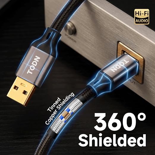 TODN Audiophile USB A to USB B Cable OCC Silver Plated USB Audio Cable HiFi 3.0 USB A to B Cable for DAC Sound Card Digital Piano Mixer Amplifier &amp Printer (9.8FT/3M)