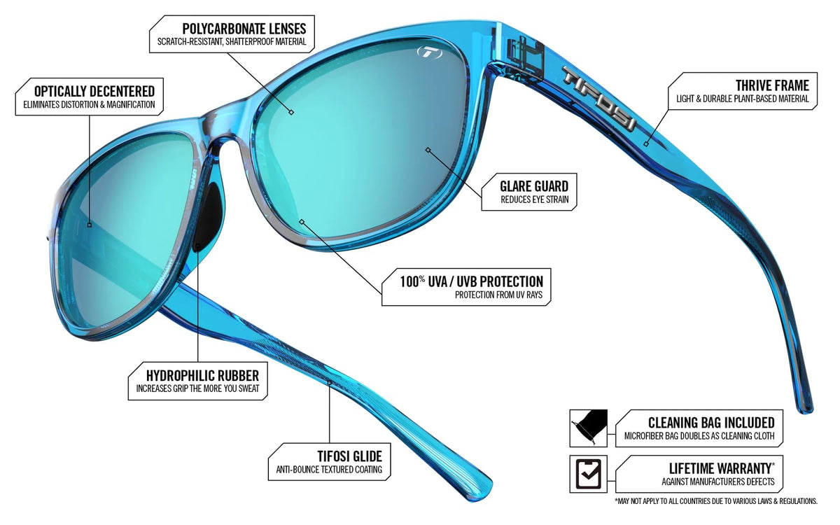 Tifosi Optics Swank Sunglasses (Satin Clear/Smoke Lens with Clarion Blue Mirror - Polarized)