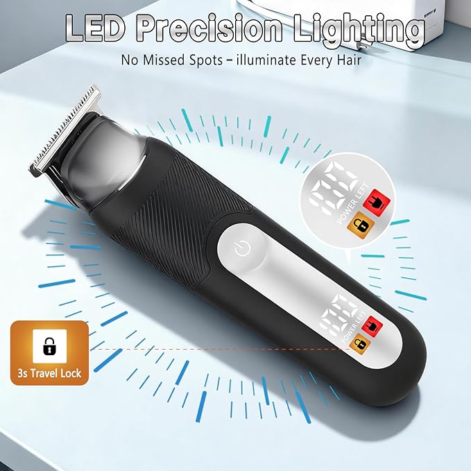 SUNNOW Electric 5-in-1 Body Hair Trimmer - Groin Trimmer for Men -Beard Trimmer for Men - Wet/Dry Shaver Groomer, Waterproof with LED Light, Gifts for Husband Father