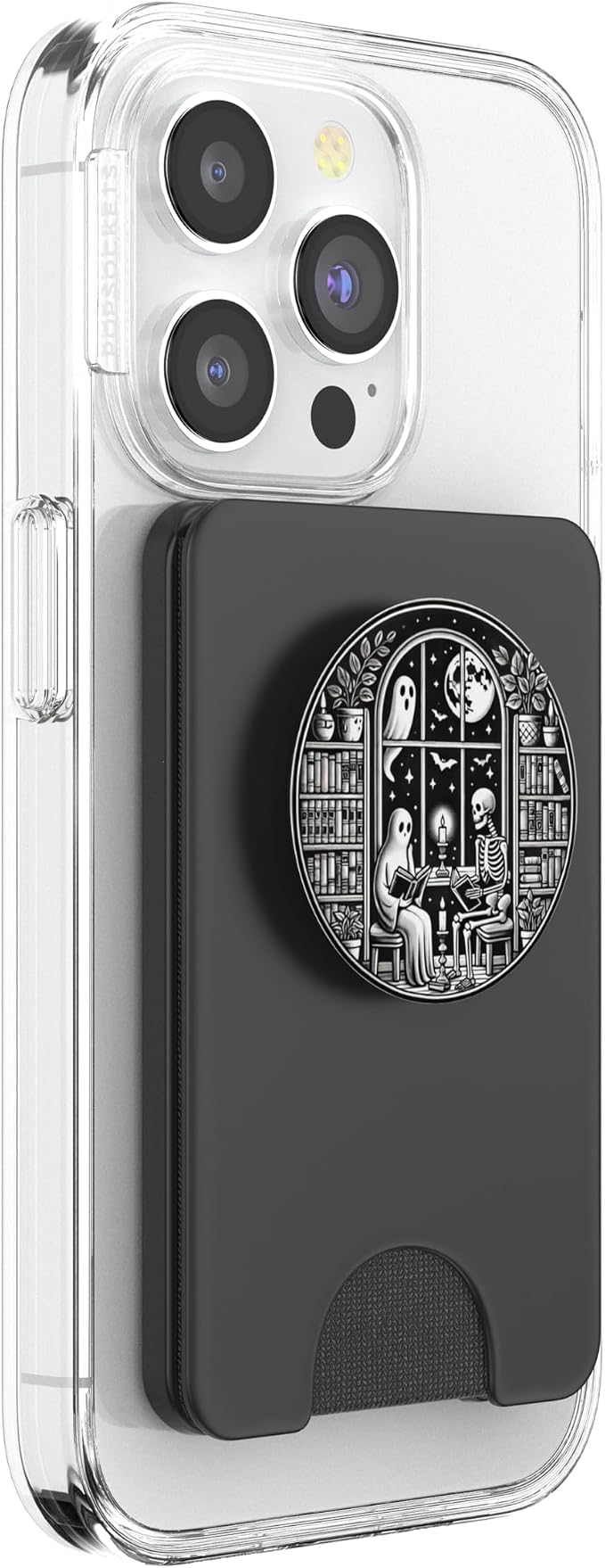Retro Spooky Bookish Halloween Skeleton Ghost Bookworm Gifts PopSockets PopGrip for MagSafe