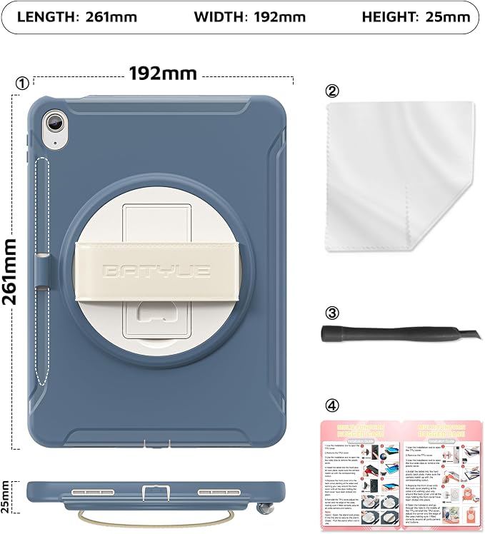 BATYUE Shockproof Case for iPad 10th / 11th (A16) Gen 11 inch CoralOrange | 3in1 PC+TPU Heavy Duty Leather Hand Strap Adjustable Stand Screen Protector Pencil Holder Easy Clean Personal/Busine
