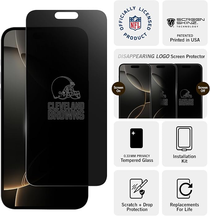 NFL Arizona Cardinals Privacy Screen Protector As Seen on Shark Tank Tank for iPhone 17 w/ Disappearing Design - Scratch-Resistant Glass Protector - Easy-Install Screen Guard w/ Disappearing Design (I