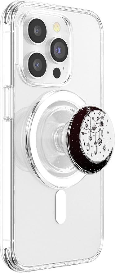 Crescent Moon with Stars with Witch Crystals - Black &amp White PopSockets PopGrip: Swappable Grip for Phones &amp Tablets