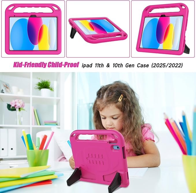 TIRIN Kids Case for iPad A16 11th Generation 2025/iPad 10th Generation 2022 with Built-in Screen Protector Shockproof Handle Stand iPad Case for Kids Black