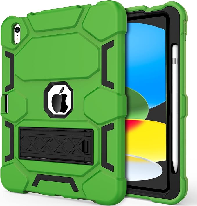 Case for iPad 11 11th Gen (A16) 2025 &amp 10th Gen 2022 10.9 Purple+Green | Kickstand | With Pencil Holder | Drop-Proof Silicone+Hard Shell | Raised Edge Protects Screen&ampCamera | Heavy Duty Pr