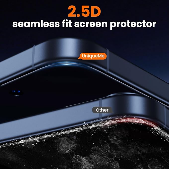 UniqueMe for iPhone 15 Pro Privacy Screen Protector-2 Packs | Military Grade Shatterproof9H+ Hardness Tempered Glass Full Coverage Protection Easy to install
