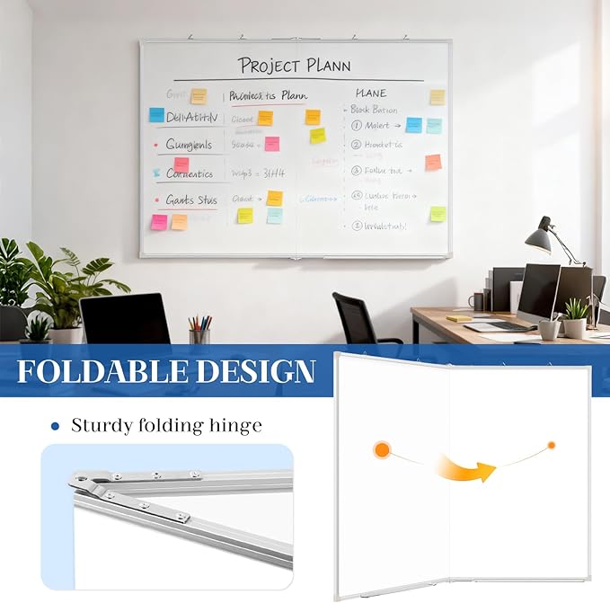 60" x 48" Double-Sided Large White Board, Foldable Magnetic Whiteboard Dry Erase Portable Wall Hanging Whiteboards for Home, School, Office