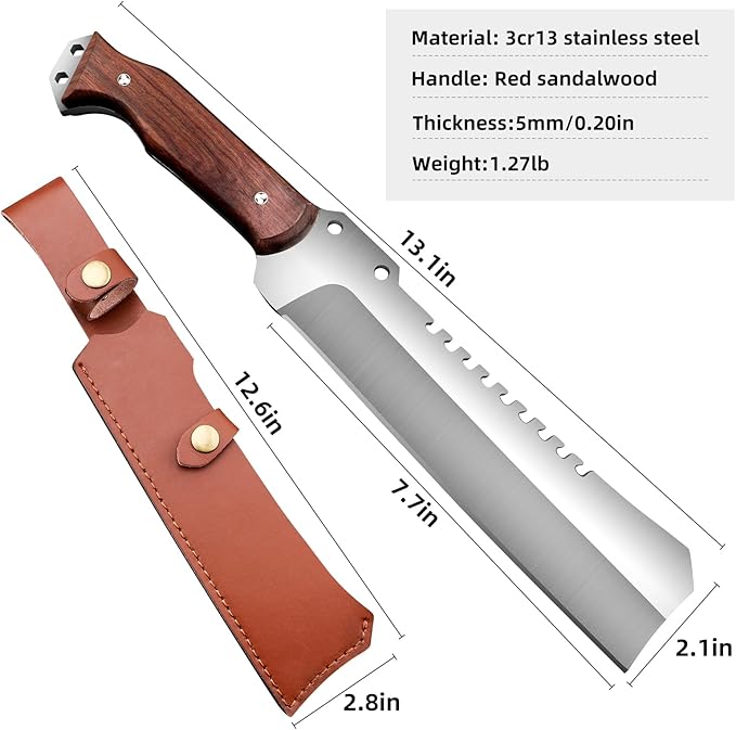 Outdoor Short Machete with Sheath for Cutting Trees, for Yard Work and for urvival Machete Ideal for Gardening,Camping, Fishing, Hunting, Bushcraft