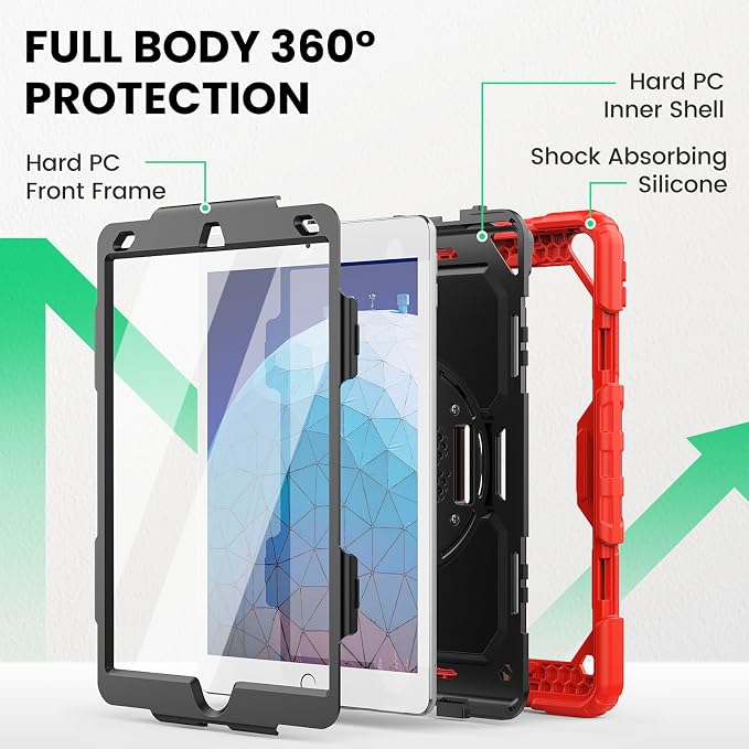 SEYMAC Case for iPad Air 3/ Pro 10.5 inch/Air 3rd Generation 10.5'' Black | Heavy Duty Shockproof Protective Built-in Screen Protector 360° Rotating Stand Hand/Shoulder Strap