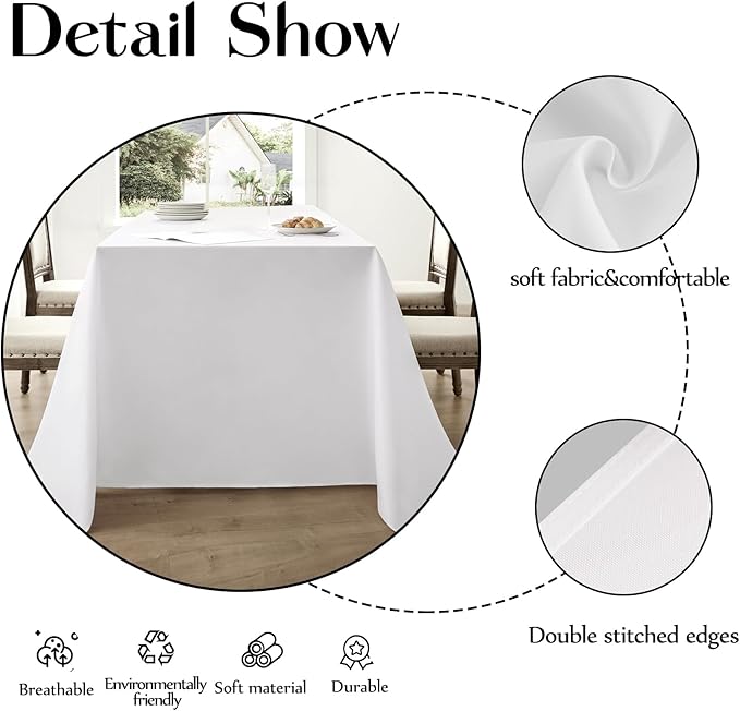 Rectangle Tablecloths 60x120 Inch 2 Pack White Tablecloth for 6ft Washable Decorative Linen Polyester Table Cloths for 8ft Dining Table Banquets Buffet Parties and Wedding