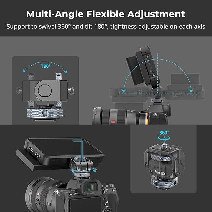 SmallRig Camera Monitor Mount Lite with Cold Shoe, Swivel 360° and Tilt 180° Holder for Field Monitor, LED, Flash and Video Shooting Photography Accessories, Max Load Capacity of 90° Tilt 3.2kg