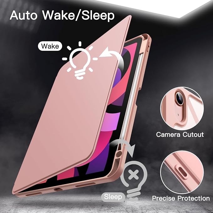 JETech Rotating Case ONLY for iPad Air 11-Inch M4/M3/M2 (2026/2025/2024) iPad Air 5/4 (2022/2020 5th/4th Generation 10.9-Inch) 360 Degree Rotation Protective Stand Cover Clear Back (Black)