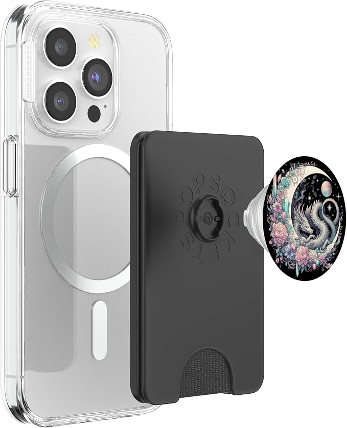 Pastel Goth Celestial Crystal Dragon On Crescent Moon Galaxy PopSockets PopGrip for MagSafe