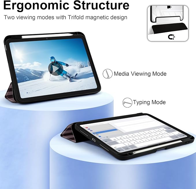 DONGKE for iPad Pro 11-Inch Case (M5 2025 / M4 2024) 6th/5th Generation [Auto Sleep/Wake &amp Pencil Pro Holder] Clear Acrylic Back Smart Trifold Stand Cover Bear &amp Cherry
