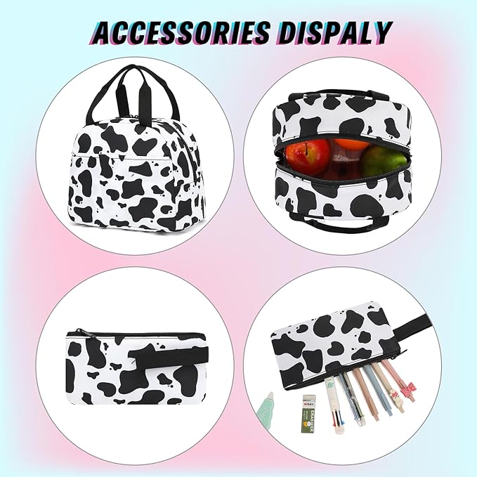School Backpack for Girls 3Pcs Set Elementary Middle School Book Bags with Lunch Box Pencil Case