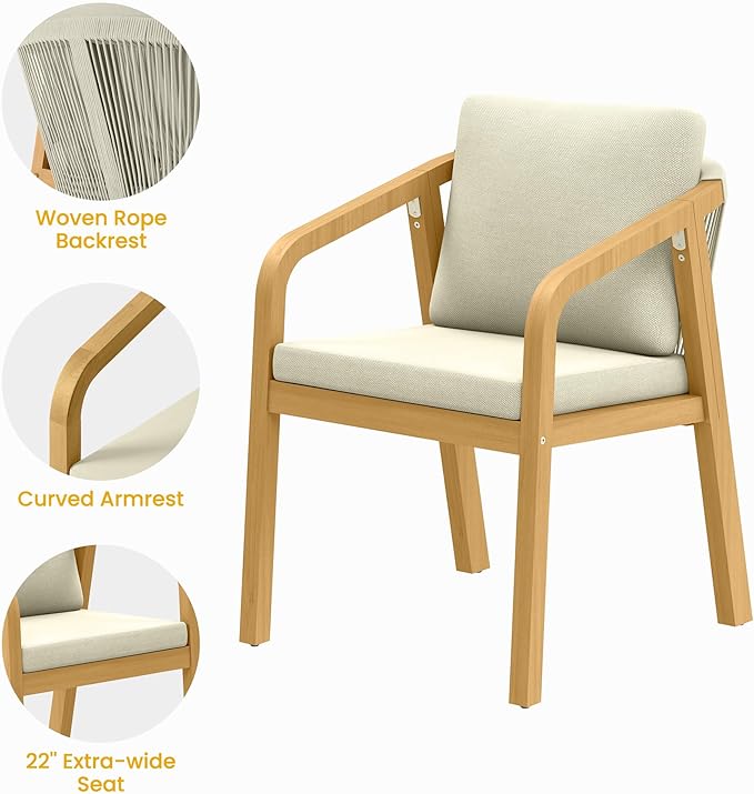 5-Piece Outdoor Dining Set for 4 with 23" Extra Wide Chair and Cushion，Patio Table and Chairs Set with All Acacia Wood Frame, All-Weather Outdoor Patio Furniture Set for Garden Lawn, Beige