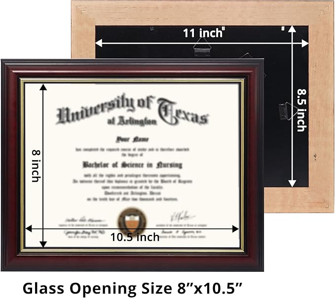 GraduationMall 8.5x11 Certificate Diploma Frame,Solid Wood & UV Protection Acrylic,Cherry Finish with Gold Trim,2 Pack