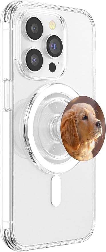 Nikitea Golden Retriever Puppy PopSocket Adhesive PopGrip - Cell Phone Grip Stand - Black - Animal Print - Compatible with Most Phones Tablets and Cases