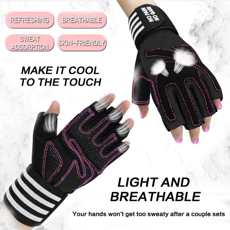 Weight Lifting Gloves for Women Gym Workout with Wrist Support,Padded Half Finger Gloves for Fitness Exercise