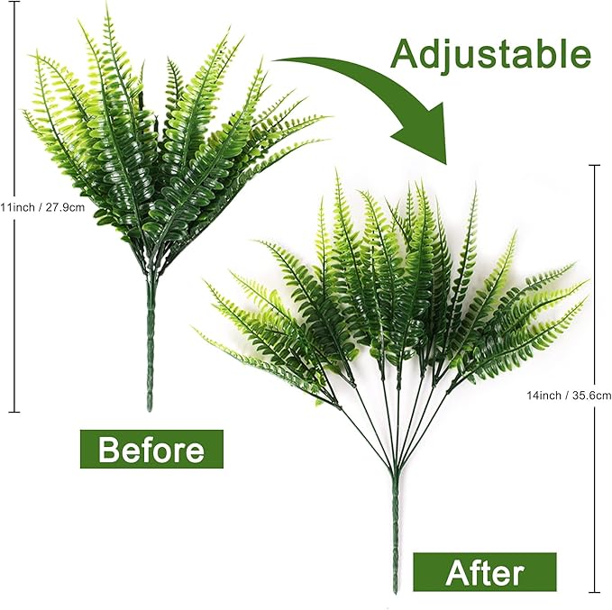 8 Pcs Fake Fern Outdoors - Ferns Artificial Plants for Outdoor Ferns Lifelike Boston Faux Fern Stems Indoor UV Resistant Outdoor Plants Artificial for Porch Greenery Decor