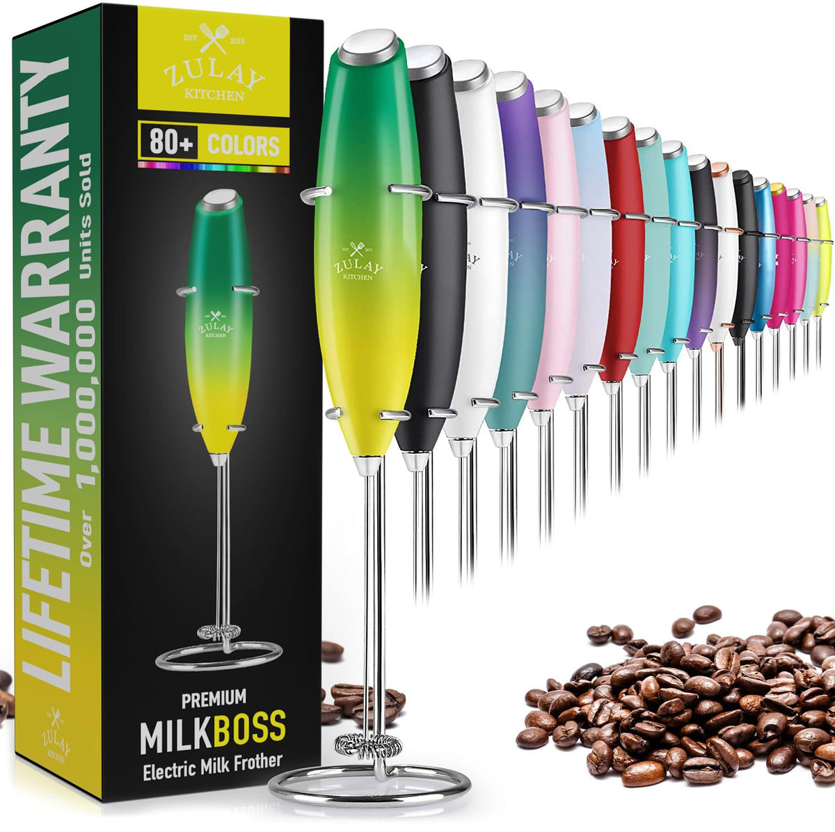 Zulay Powerful Milk Frother for Coffee with Upgraded Titanium Motor - Handheld Electric Whisk, Milk Foamer, Mini Mixer & Coffee Blender for Frappe, Latte, Matcha, No Stand - Pristine Teal