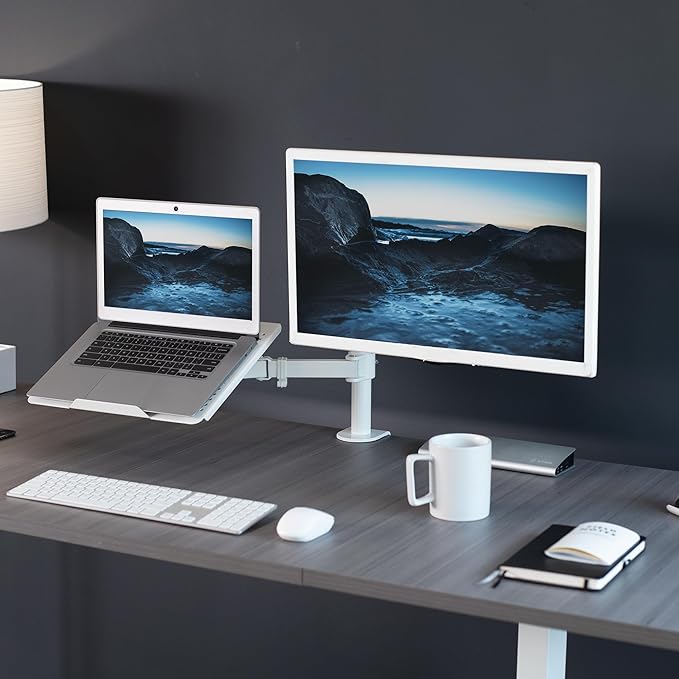 VIVO Fully Adjustable 13 to 32 inch Single Computer Monitor and Laptop Desk Mount Combo, Stand with Grommet Option, Fits up to 17 inch Laptops, White STAND-V002CW