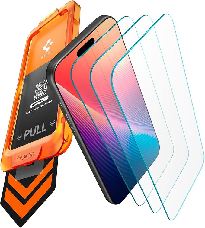 Spigen AlignMaster S Tempered Glass Screen Protector for iPhone 17 Pro | 9H+ tempered glass AlignMaster S auto align tray 100% clarity Original touch Case-friendly 3Pack