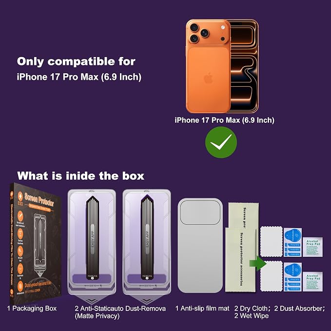 [2-Pack Matte Tempered Glass Screen Protector for iPhone 15 Pro Max Anti-Fingerprint &amp Oil Resistant Smooth as Silk 9H Hardness Bubble-Free Case Friendly 6.7-Inch