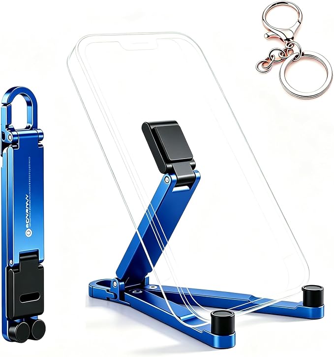 Aluminum Alloy Folding Phone StandPortable Mini Keychain Universal Desktop Holder Lightweight 22g Multifunctional Phone Support (Black)