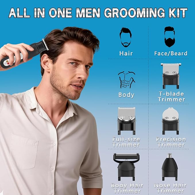 SUNNOW Electric 5-in-1 Body Hair Trimmer - Groin Trimmer for Men -Beard Trimmer for Men - Wet/Dry Shaver Groomer, Waterproof with LED Light, Gifts for Husband Father