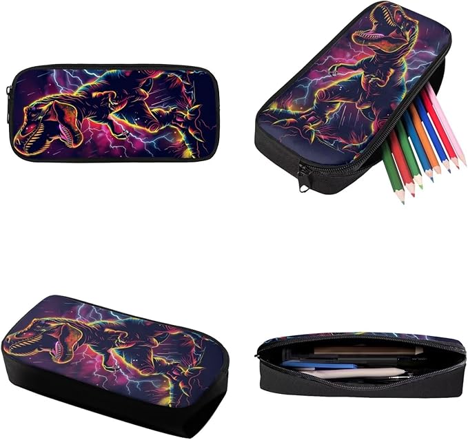 Dinosaur School Bag Set for Girls Purple, 3 Pack Lightweight Kids Backpack Set for Elementary Middle School, Book Bag for Boys with Lunch Box with Kawaii Pencil Case, Purple