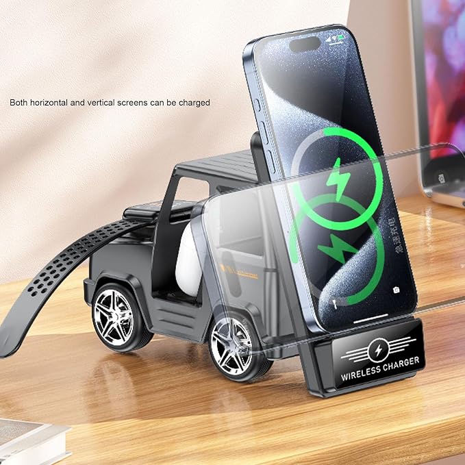 Zopsc Forklift Wireless Charging Station 3 in 1 15W Fast Charger Stand for Smartphone Smartwatch Earbuds
