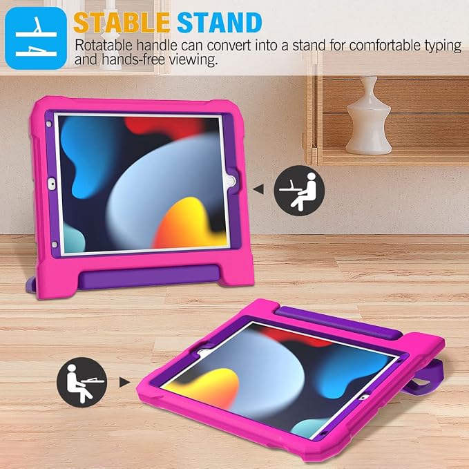 SUPLIK Kids Case for iPad 9th/8th/7th Generation -10.2 inch 2021/2020/2019 Built with Screen Protector Durable Shockproof Handle Stand Case for Apple iPad Gen 9/8/7 Black