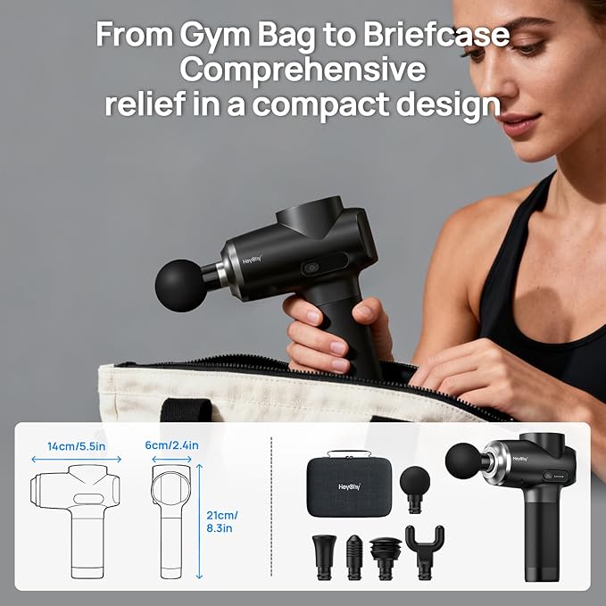 HEYCHY Professional Muscle Massage Gun Deep Tissue, Portable Handheld Massager with 5 Speeds and 5 Heads, Percussion Back Body Masajeador 12mm Amptitude for Athletes, Electric Back and Neck Massager