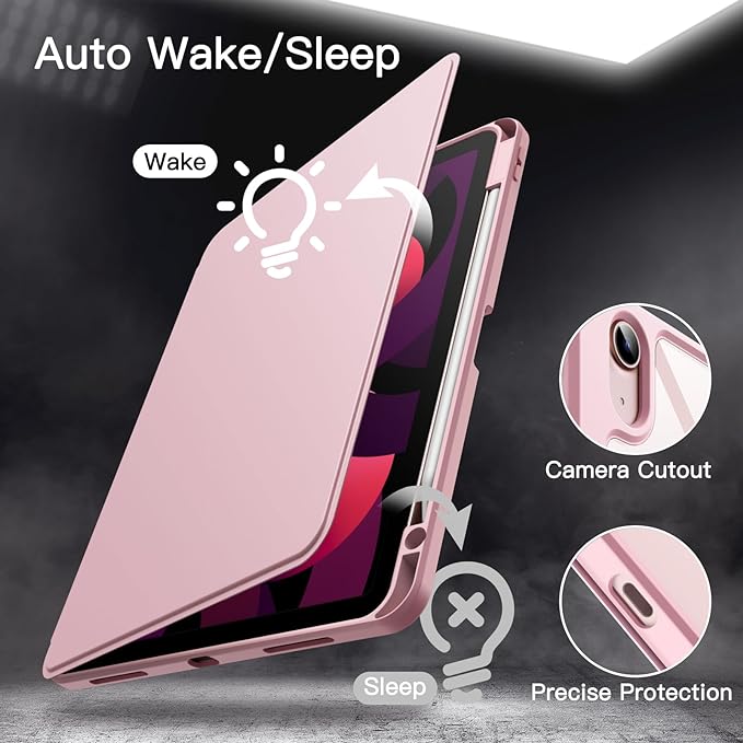 JETech Rotating Case ONLY for iPad Air 11-Inch M4/M3/M2 (2026/2025/2024) iPad Air 5/4 (2022/2020 5th/4th Generation 10.9-Inch) 360 Degree Rotation Protective Stand Cover Clear Back (Black)