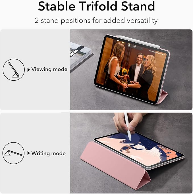 ESR for iPad Pro 12.9 6th/5th/4th Gen, iPad Air 13 Inch Case M3/M2 (2025/2024), Powerful Magnetic Attachment, Slim Trifold Stand Case, Supports Pencil Pro & Pencil (USB-C), Rebound Series, Pink