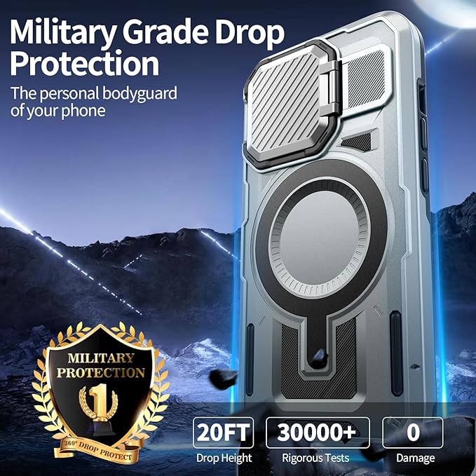 Camera Stand Case for iPhone 14 Pro Max, [Compatible with MagSafe] [Lens Cover] 2024 Version Military Grade Protective Soft Case for iPhone 14 Pro Max 6.7 inch Men Women, Grey