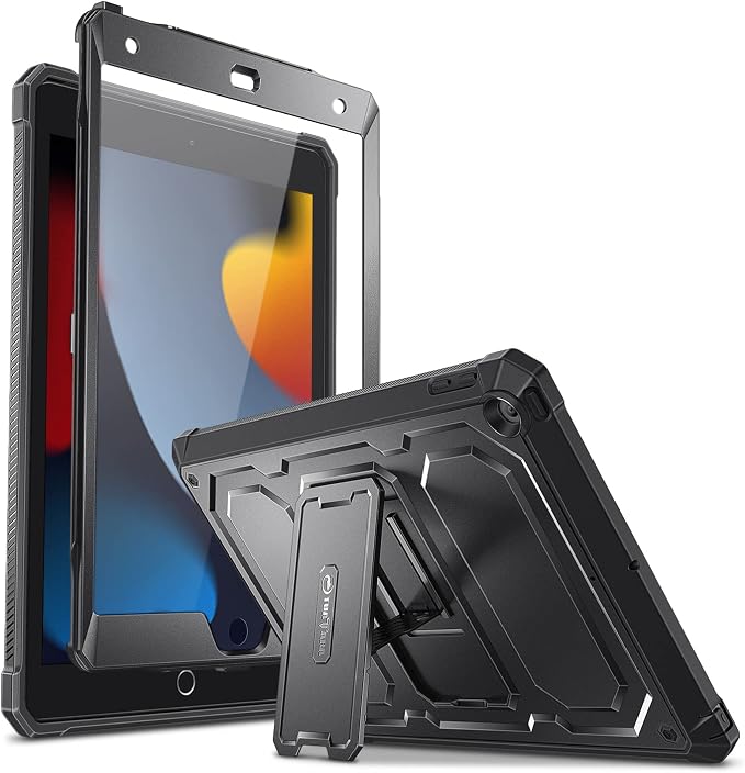 Fintie Shockproof Case for iPad 9th / 8th / 7th Generation 10.2 in Black | Tuatara Series Dual-Layer Rugged Hybrid Bumper Cover Built-in Kickstand &amp Screen Protector