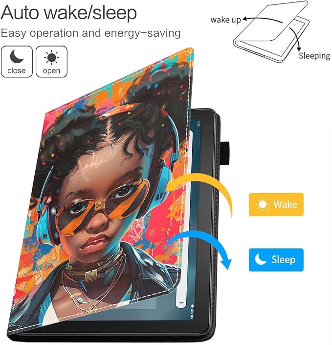 Case for Amazon Fire HD 8/Fire HD 8 Plus Tablet (12th/10th Generation 2024/2022/2020 Release) Premium PU Leather Cover with Auto Sleep Wake African Women