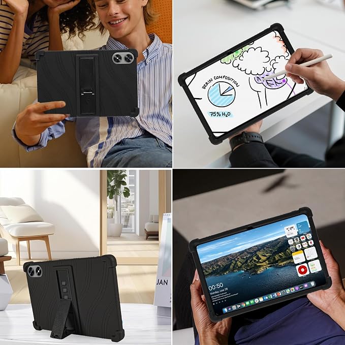 ATOOZ for SHARECLOUD P10_T Tablet Case 10.1 inch 2025Black | Soft Silicone Kids Case for Frameflow P10_A Tablet with PC Stand